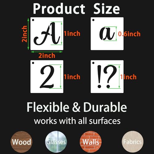 BAMIDELE 1 Inch Alphabet Letter Stencils for Painting, 66 Pcs Reusable Plastic Calligraphy Letter Stencils and Numbers Template Kit for Painting on Wood, Chalkboard, Fabric, Door Porch, Wall Art - size: 1 Inch