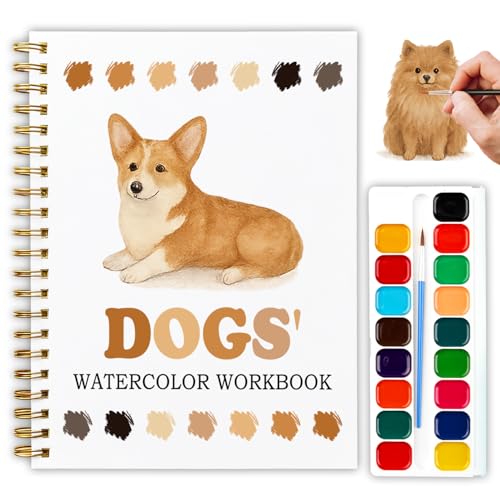 12 Dog Breed Patterns Watercolor Set, Puppy Painting Book for Beginners, Relaxing DIY Art Gift for Dog Moms, Women and Adults, Pet Lover Stress Relief Activity - color: Yellow-Dog