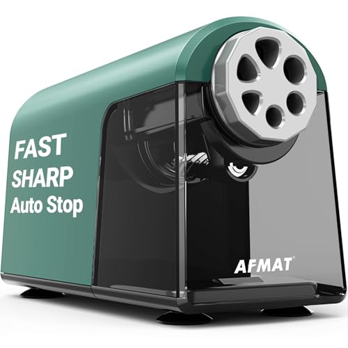 AFMAT PSX2 Heavy Duty Electric Pencil Sharpener 6 Holes, Classroom Pencil Sharpener for 6-11mm Pencils, Auto Stop, Super Fast, Save Pencils, School Teacher Must Have Pencil Sharpeners Plug in, Green - color: Green