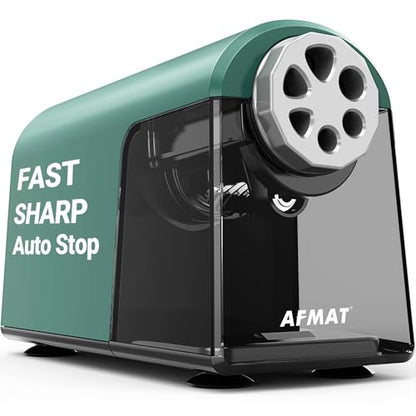 AFMAT PSX2 Heavy Duty Electric Pencil Sharpener 6 Holes, Classroom Pencil Sharpener for 6-11mm Pencils, Auto Stop, Super Fast, Save Pencils, School Teacher Must Have Pencil Sharpeners Plug in, Green - color: Green