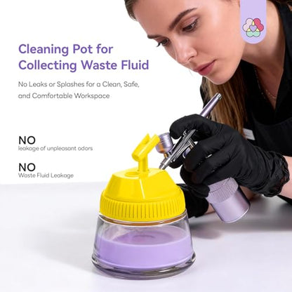 SAVILAND All-in-1 Airbrush Cleaning Kit: 240 ml Fast Airbrush Cleaner Low Odor & Needles Kit 3-in-1 Airbrush Cleaning Pot Easily Handle Water-Based & Acrylic Airbrush Paint Nail Art Painting Tools - color: White-Grey