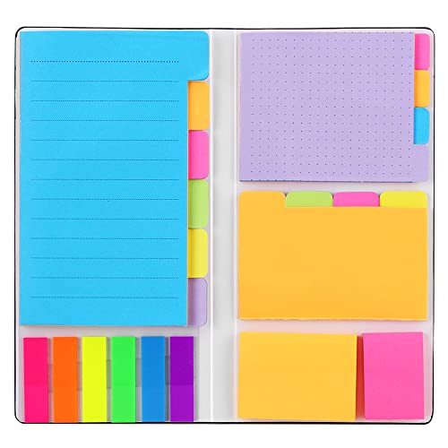 Sticky Notes Set, Hommie Colored Divider Self-Stick Notes Pads Bundle, Prioritize with Color Coding, 60 Ruled (3.7x6), 40 Dotted (3.7x3), 40 Blank (3x3.7), 60 Per Rectangular, 25 Per PET Color - color: Colorful-bright Rainbow