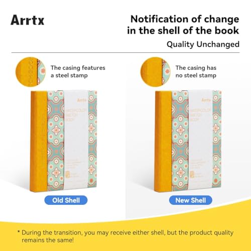 Arrtx Watercolor Journal, 5.35x3.86 Hot Press | 140LB/300GSM, 100% Cotton, Hardcover, 20 Sheets. Ideal Travel Notebook for Artists, Adults, and Students - size: 5.35x3.86''