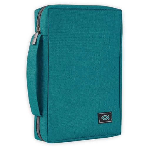 Christian Art Gifts Men/Women's Bible Cover Jesus Fish, Teal Canvas, Medium - color: Teal/Jesus Fish, size: Medium