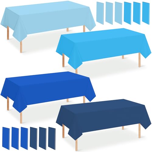 12 Pack Blue Plastic Tablecloth for Rectangle Tables, Ombre Blue Baby Shower Table Cover, Disposable Ocean Table Cloth for Birthday Wedding Picnic Under The Sea Party Decorations, 54x108 Inch - color: Gradient Blue