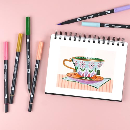 Tombow 56242 Dual Brush Pen Art Markers, Teatime, 6-Pack. Brush/Fine Tips