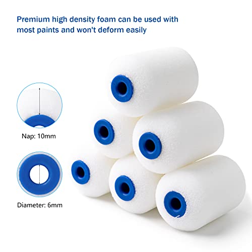 Mister Rui Foam Paint Roller, Mini Paint Roller 2 Inch Sponge Paint Roller Refills, Pack of 20, Small High Density Foam Paint Roller Refills Can be Used with Oil and Water Based Paints | 20 Pack, High-Density 2" Mini Foam Rollers for Smooth, Streak-Free F