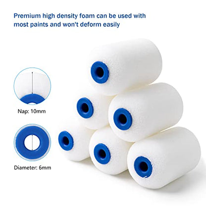 Mister Rui Foam Paint Roller, Mini Paint Roller 2 Inch Sponge Paint Roller Refills, Pack of 20, Small High Density Foam Paint Roller Refills Can be Used with Oil and Water Based Paints | 20 Pack, High-Density 2" Mini Foam Rollers for Smooth, Streak-Free F