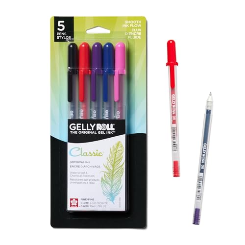 SAKURA Gelly Roll Gel Pens, Fine Point, 0.3 mm Line, Assorted, 5 Pack | Gel Ink Pen for Writing, Art & Drawing, Smooth Archival Quality Ink, Japanese Art Supply for Crafters - style: 5 Pen Pack