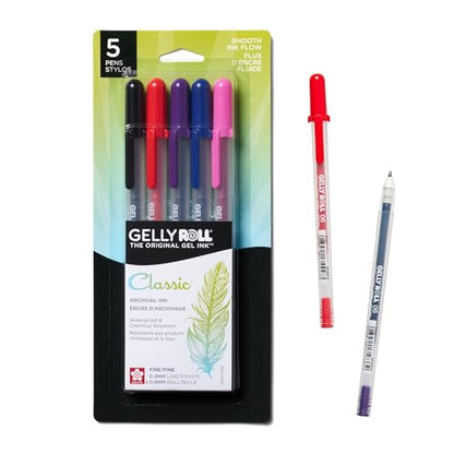 SAKURA Gelly Roll Gel Pens, Fine Point, 0.3 mm Line, Assorted, 5 Pack | Gel Ink Pen for Writing, Art & Drawing, Smooth Archival Quality Ink, Japanese Art Supply for Crafters - style: 5 Pen Pack