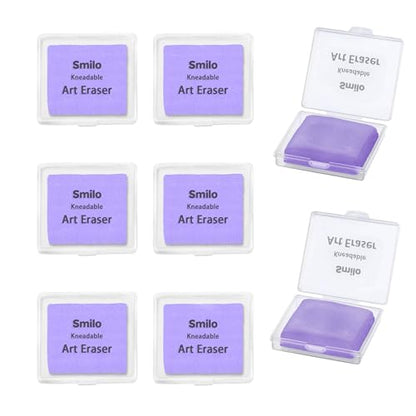 Smilo Kneaded Erasers for Artists, Purple Moldable Putty, 8-Pack | Reusable, Dust-Free and No Smudge, Art Erasers with Storage Case for Charcoal, Graphite, Pencil and Pastel Drawing - color: Purple