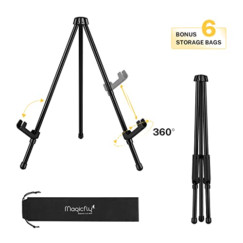 Magicfly 6 Pack Tabletop Easel, Black Steel Table Top Easels for Display, Adjustable & Portable Tripod Easel with 6 Storage Bags, for Signs, Posters, Holds 5 lbs | Adjustable & Portable Tripod Easel with 6 Storage Bags, for Signs, Posters, Holds 5 lbs