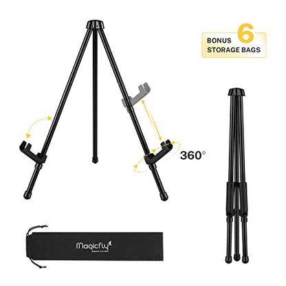 Magicfly 6 Pack Tabletop Easel, Black Steel Table Top Easels for Display, Adjustable & Portable Tripod Easel with 6 Storage Bags, for Signs, Posters, Holds 5 lbs | Adjustable & Portable Tripod Easel with 6 Storage Bags, for Signs, Posters, Holds 5 lbs