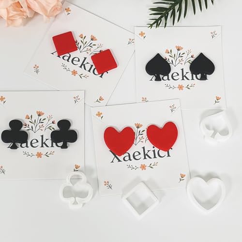 Xaekicr Card Suit Polymer Clay Cutters Set - 4PCS Clay Cutters for Earrings, Classic Heart Spade Diamond Club Shapes, Polymer Clay Molds, Clay Tools for DIY Jewelry Making - color: R color