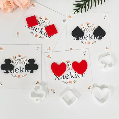 Xaekicr Card Suit Polymer Clay Cutters Set - 4PCS Clay Cutters for Earrings, Classic Heart Spade Diamond Club Shapes, Polymer Clay Molds, Clay Tools for DIY Jewelry Making - color: R color