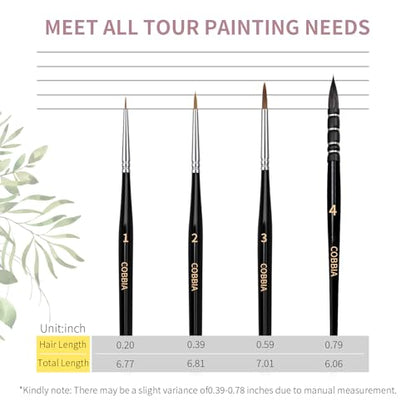 Professional Watercolor Sable, Squirrel Hair Paint Brushes, Mop Round Tip Detail Paintbrush Set for Oil Painting, Gouache, Detailing, Acrylic