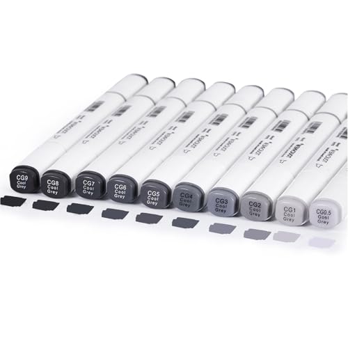 10Pcs Alcohol Markers Pure Color Series,T6 Upgrade Dual Tip Art Solid Color Markers Set for Adults Beginner Drawing Sketching DIY Crafts(Gray) - color: Gray
