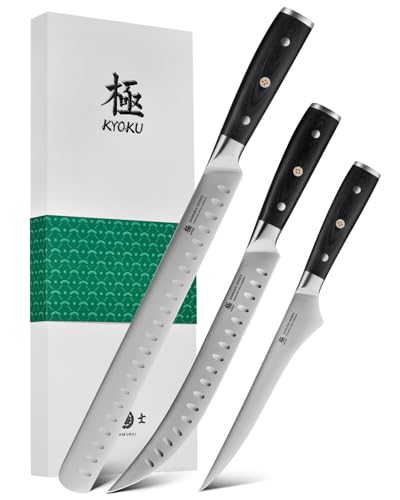 KYOKU 3pc Kitchen Knife Set - Japanese Steel Boning Slicing Butcher Set | 56-58 Hrc German 1.4116 Steel Full Tang Blades, Pakkawood Handles, Meat Fruit Vegetable Dicing Carving Set With Sheaths - style: Boning Slicing Scimitar 3pcs