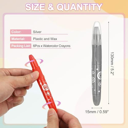 PATIKIL Watercolor Gel Crayon, 6Pcs Washable Twist Crayons for Coloring, Drawing, Painting, Silver (5.2x0.59) - color: Silver