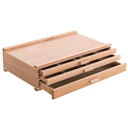 U.S. Art Supply 3-Drawer Artist Tool Supply Box with Storage Drawers | 5 Compartments per Drawer - Hardwood Art Box for Artist Supplies, Brushes, Pencils, Erasers, Tool Storage Organizer Case