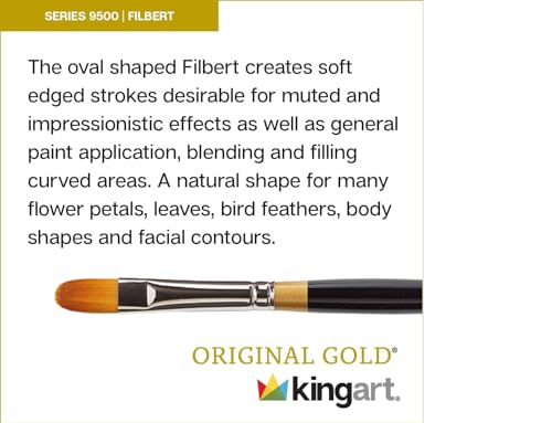 KINGART Premium Original Gold Series Handcrafted Golden Taklon Multimedia Artist Brushes, Set of 12, Black Glosss Handle, for Oil, Acrylic, Watercolor & Gouache Paints