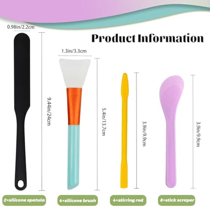 18 Pcs Silicone Stir Sticks Kit, Silicone Stirring Tool Mixing Spoon Scraper for DIY Crafts Paint and Epoxy Projects