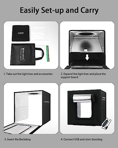 Light Box Photography, Portable Photo Studio Booth Box, 10" x 10" Professional Mini Shooting Tents with 104 LED Lights Dimmable, 6 Backdrops for Small Product: Jewelry, Miniature Models etc. - size: 10*10 inch