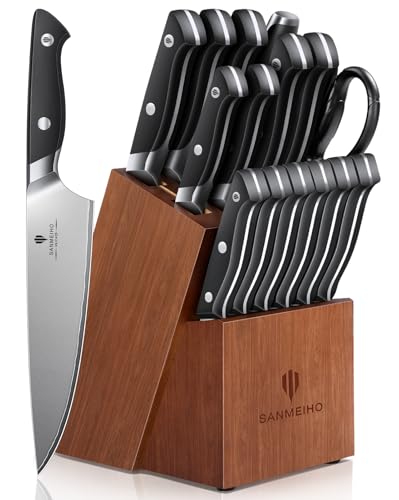 16 PCS Japanese Kitchen Knife Set with Block, Dishwasher Safe | 5 Layers High Carbon 9Cr18Mov Stainless Steel, Ultra-Sharp Professional Chef Cooking Knives Set with Ergonomic Handle - color: 16PCS Knife Set