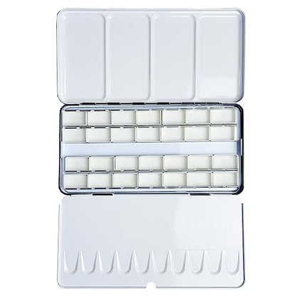 FCLUB Empty Watercolor Metal Palette with 28 Standard 3ml Full Pans | Travel, studio & plein air painting, For Artists, students & hobbyists, Smooth mixing surfaces, Portable metal palette - style: Tin Box with 28 Full Pans
