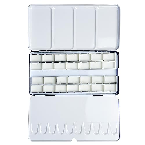 FCLUB Empty Watercolor Metal Palette with 28 Standard 3ml Full Pans | Travel, studio & plein air painting, For Artists, students & hobbyists, Smooth mixing surfaces, Portable metal palette - style: Tin Box with 28 Full Pans
