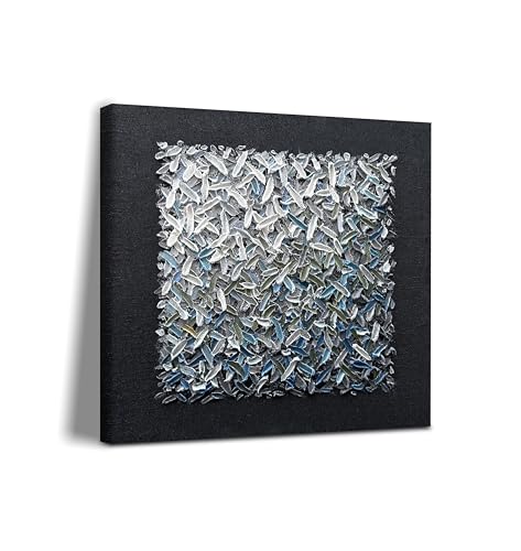 Art Modern Abstract Style Art Featuring Thick White and Black and Blue Texture Canvas Oil Painting Suitable for Decorating the Walls of the Living Room or Corridor Size: 24x24 inches. - color: Yi144