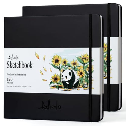 Sketchbook for Drawing, 120 Pages Sketch Book, 122LB/180GSM Thick Paper - color: Back, size: Small 2 PACK (5.5×5.5INCH)
