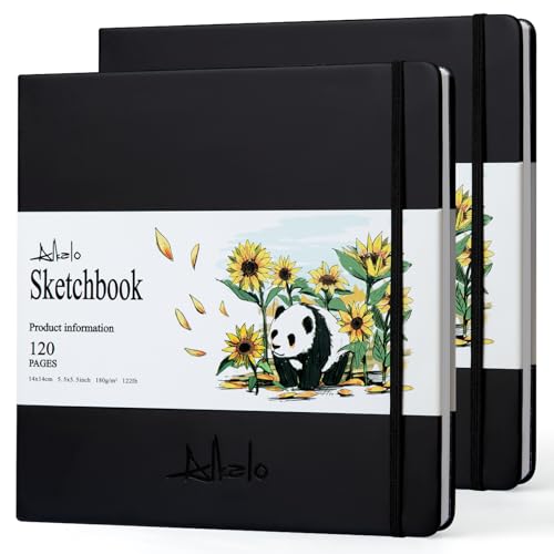 Sketchbook for Drawing, 120 Pages Sketch Book, 122LB/180GSM Thick Paper - color: Back, size: Small 2 PACK (5.5×5.5INCH)