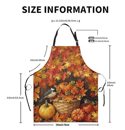Fall Aprons Thanksgiving Kitchen Apron With 2 Pockets Autumn Harvest Pumpkin Maple Leaves Farmhouse Cooking Apron With Adjustable Neck Strap for Baking Crafting Gardening - color: Fall-harvest Pumpkins