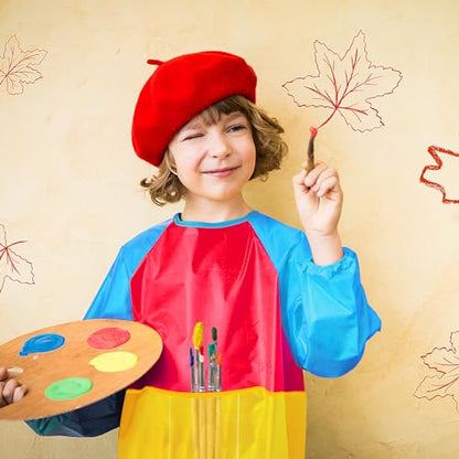 Zkptops Kid Art Smocks Waterproof Kids Painting Aprons Toddler Art Smock Kids Paint Smock with Long Sleeve 3 Roomy Pockets for Age 3-7 Years(Red) - color: Y 1 Pack Red
