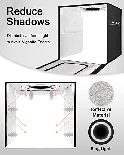 DUCLUS Light Box Photography, 16x16 Inch Photo Light Box with 160 Dimmable LED Lights (CRI 97+), 6 PVC & 2 Paper Backdrops, Portable Studio Box for Product Photography: Jewelry, Food, Shoes - size: 16*16 inch