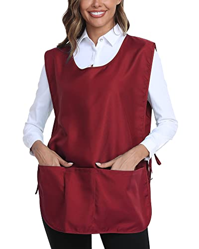 Unisex Cobbler Apron with 3 Deep Pockets, Smock Vest Apron | Multiple colors available, Blank No-Logo, Adjustable Drawstring & Side Ties, Applicable for Cooking, Kitchen,Garden, Cleaning - color: 1 Pack - Red
