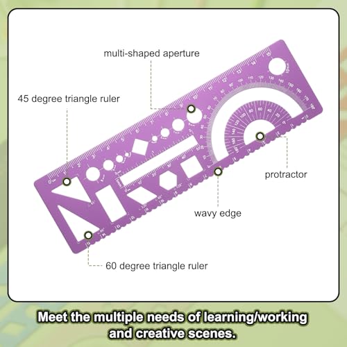 HARFINGTON 2pcs Multifunctional Geometric Rulers 15cm Metric and SAE Aluminum Straight Edge Protractor Angle Math Measuring Ruler Geometric Drawings Templates for Drawing Drafting, Rose - color: Rose
