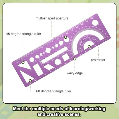 HARFINGTON 2pcs Multifunctional Geometric Rulers 15cm Metric and SAE Aluminum Straight Edge Protractor Angle Math Measuring Ruler Geometric Drawings Templates for Drawing Drafting, Rose - color: Rose