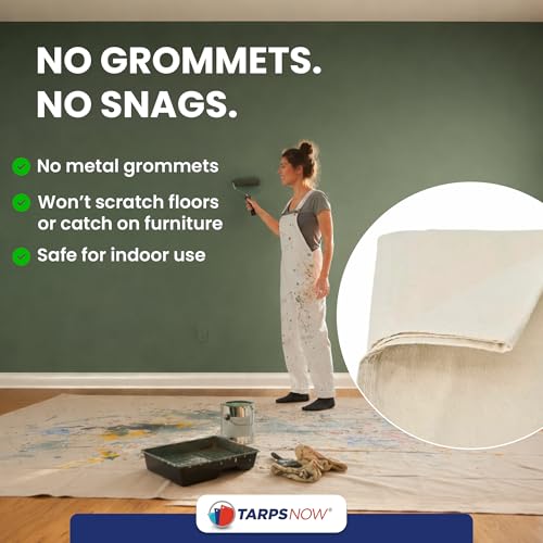 Tarps Now 4x15 ft Premium Heavy Duty Canvas Drop Cloth for Painting - Reusable Painter Tarp, 100% Cotton Fabric Floor Cover & Furniture Protection, Washable Paint Drop Cloth - size: 4' x 15'