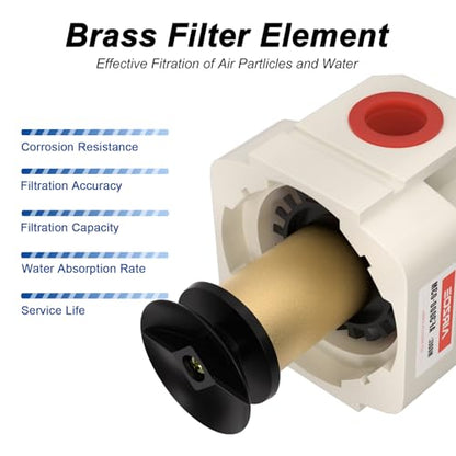 AIRZOE 3/8" NPT Air Dryer for Compressor - Air Compressor Water Separator AF3000-03, Semi-Auto Drain,5 Micron Brass Element, Poly Bowl - size: 3/8" NPT