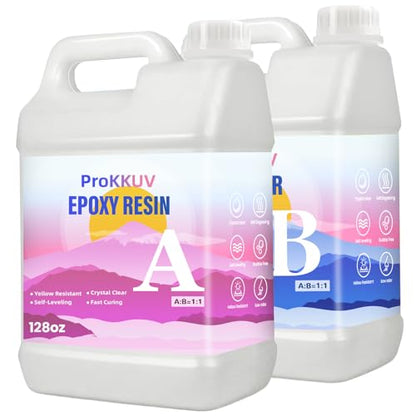Epoxy Resin 2 Gallon Crystal Clear Epoxy Resin, High-Glossy 1:1 Ratio | No Yellowing Bubble Free Self Leveling Resin for Art Resin Casting Resin DIY Jewelry,Art Crafts - color: 2 Gallon