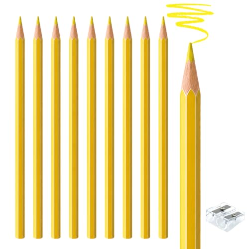 10 PCS Yellow Colored Pencils, Pre-sharpened Professional Wooden Art Pencils Set for Artists Painting | Premium Drawing Sketching Supplies - color: Yellow