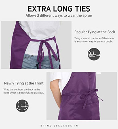 Syntus Apron for Men Women, Adjustable Cooking Kitchen Apron with 2 Pockets | Machine Washable, Firm Stitching, Stain Resistance, Long Tie Straps, 2 Pockets, Versatility, Unisex Use, Gift, BBQ - color: Basic Purple, style: 2 Polyester