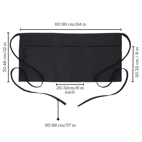 Avalon Kitchen Server Aprons with 3 Pockets – 100% Polyester Waist Apron, 24x12 Inch Half Apron, Waitress Apron for Servers - color: Black, style: Pack of 12