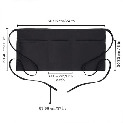 Avalon Kitchen Server Aprons with 3 Pockets – 100% Polyester Waist Apron, 24x12 Inch Half Apron, Waitress Apron for Servers - color: Black, style: Pack of 12