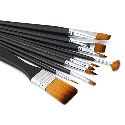 Transon Paint Brush Kit 10pcs Art Brushes and 1 Paint Spatula with Brush Case - color: Black