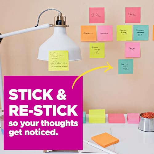 Post-it Super Sticky Notes, 3 x 3 in, Supernova Neons, 24 Pads | School Supplies and Oﬃce Supplies, 2X the Sticking Power - size: 24 Pads – 70 Sheets Each