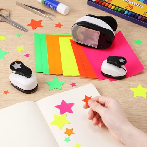 CHENGU 3 Pack Star Hole Punch 2"/1"/0.6", Black | Paper Craft Cutters for Card Making, Shape Punches for Scrapbooking, Includes 10 Sheets Stickers, Photo Album DIY Projects - color: Black and White, style: Star
