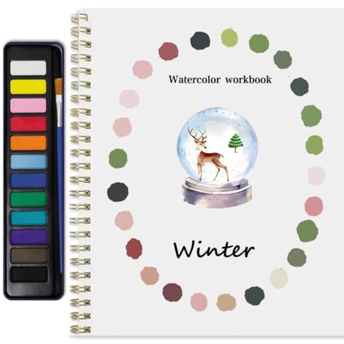 Watercolor Workbook for Adults & Beginners: 12 Colors Paint Set with Brush, Foldable Painting Kit for Winter– Ideal Gift(Winter) - color: Winter11